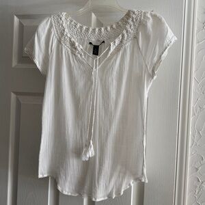 Vintage Lucky Brand White Crochet and Gauze Peasant Blouse - Sz M